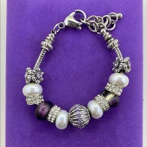 💛 Elegant Silver Plated & Purple Beaded Charm Bracelet